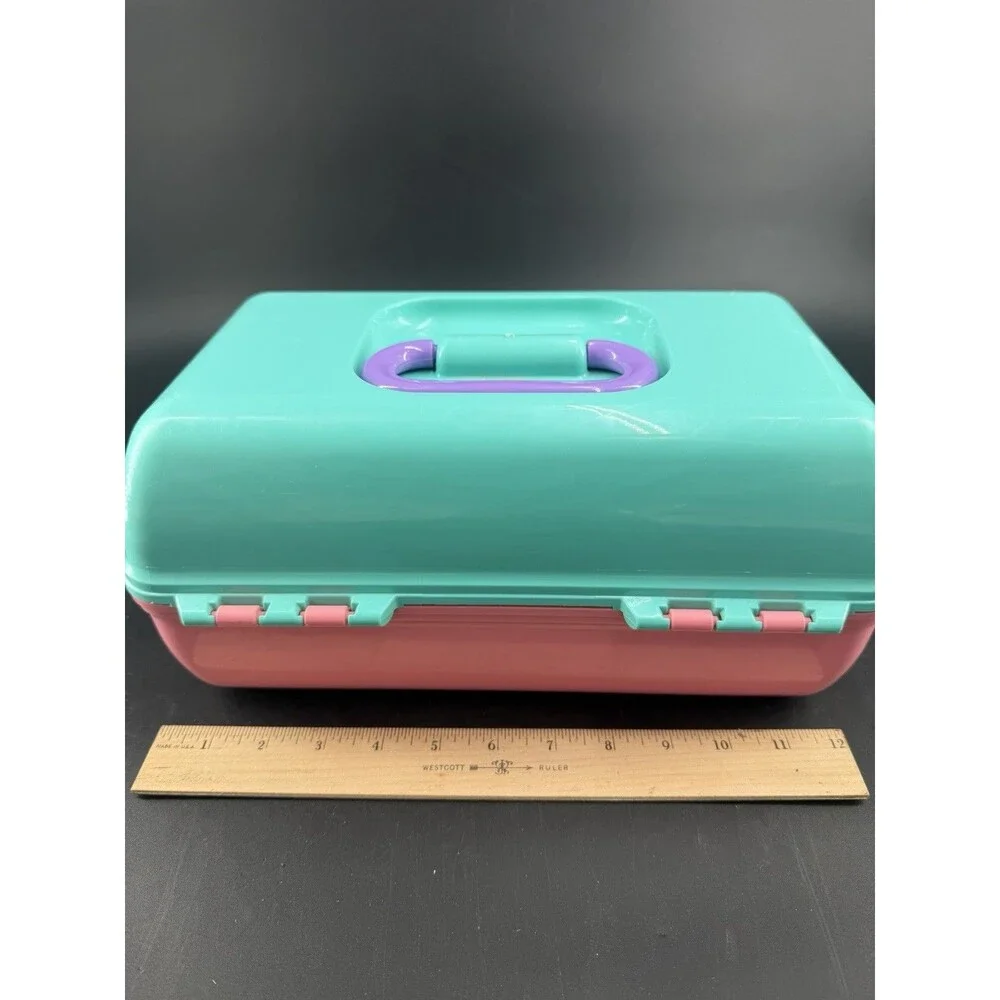 Vintage Caboodles Color Collisions Makeup Case Teal Pink Purple 5626 USA Mirror